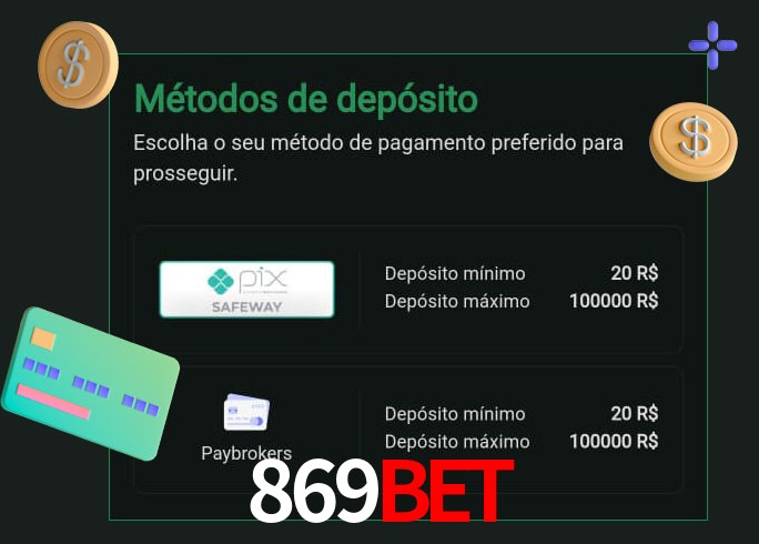 O cassino 869Bet oferece uma grande variedade de métodos de pagamento